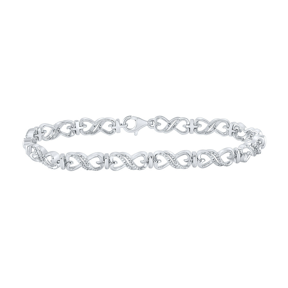 Sterling Silver Womens Round Diamond Infinity Bracelet 1/10 Cttw