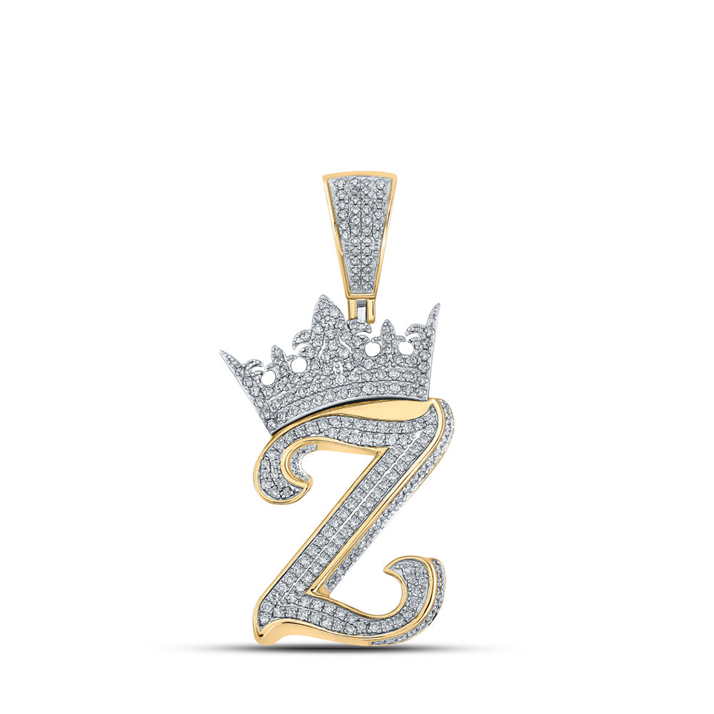 10kt Two-tone Gold Mens Round Diamond Z Crown Letter Charm Pendant 1-3/8 Cttw