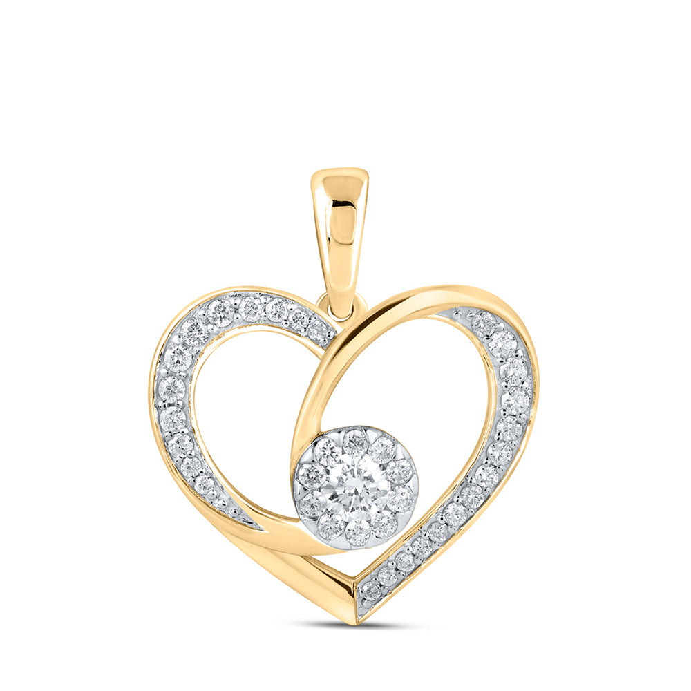 10kt Yellow Gold Womens Round Diamond Heart Pendant 3/8 Cttw