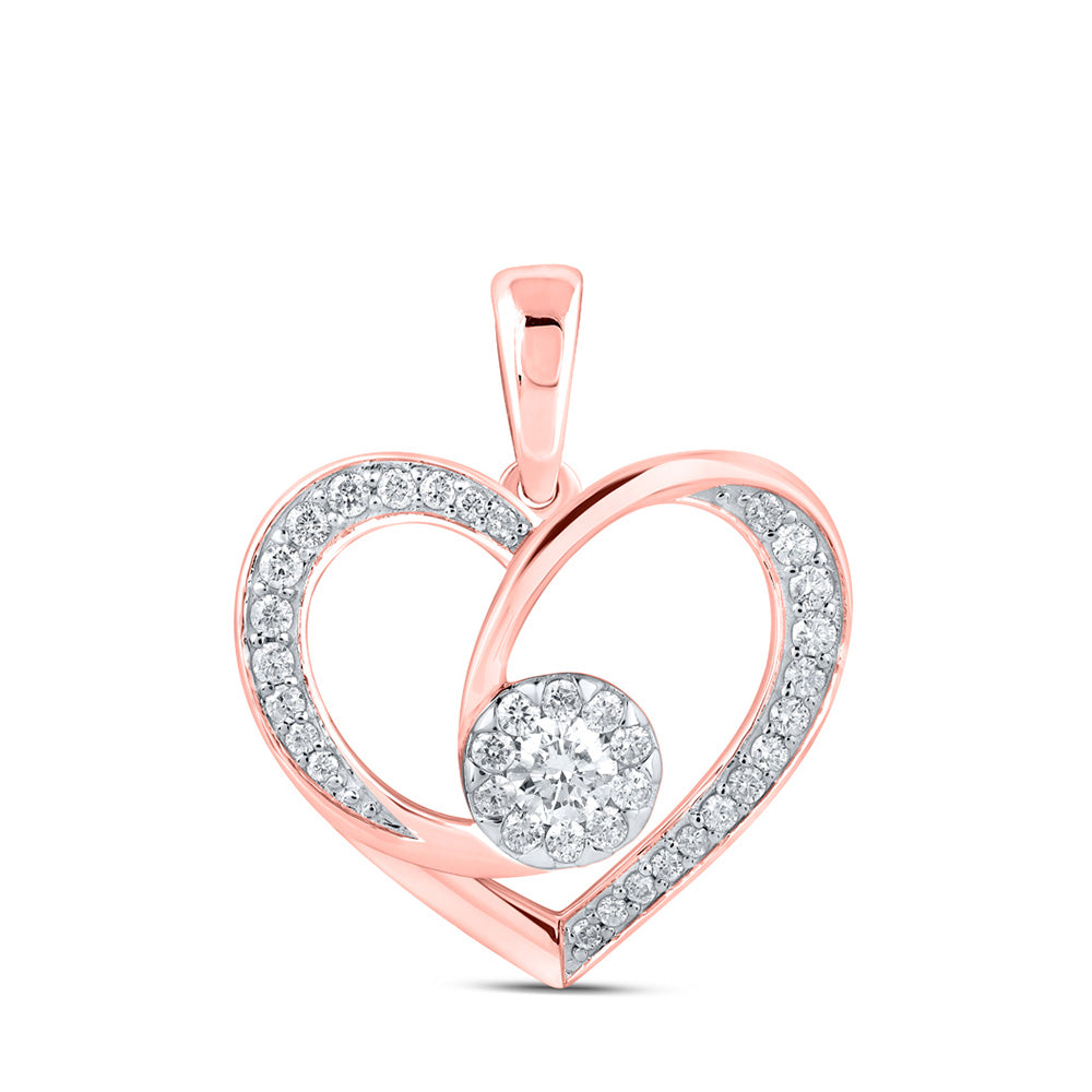 10kt Rose Gold Womens Round Diamond Heart Pendant 3/8 Cttw