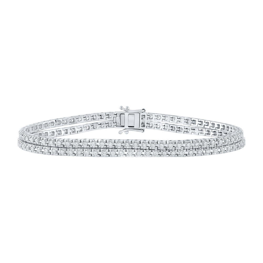 14kt White Gold Womens Round Diamond Double Row Fashion Bracelet 1-5/8 Cttw