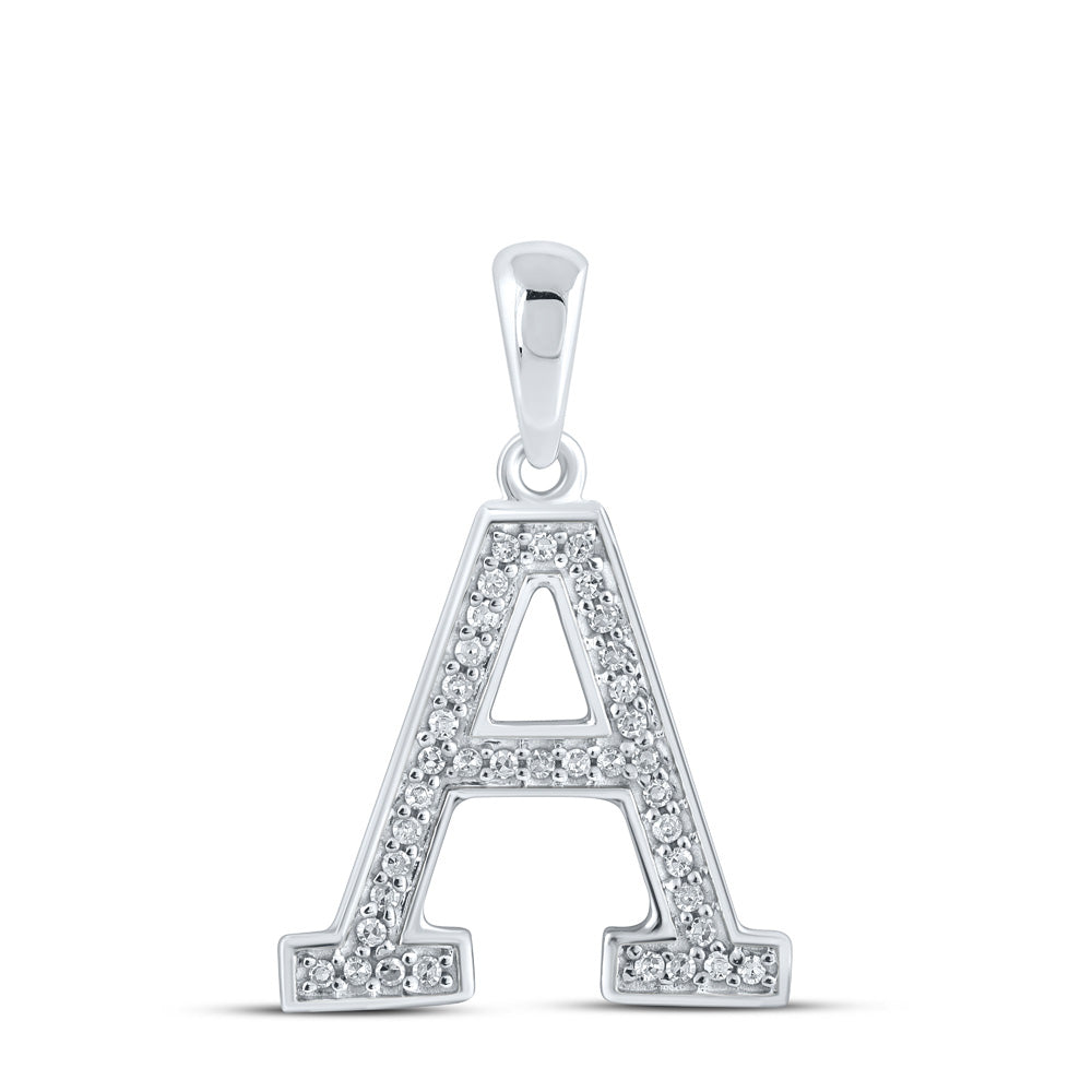 10kt White Gold Womens Round Diamond Initial A Letter Pendant 1/12 Cttw