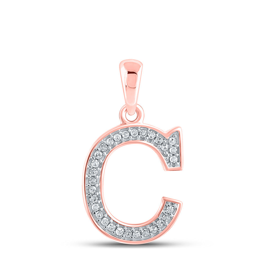 10kt Rose Gold Womens Round Diamond Initial C Letter Pendant 1/12 Cttw