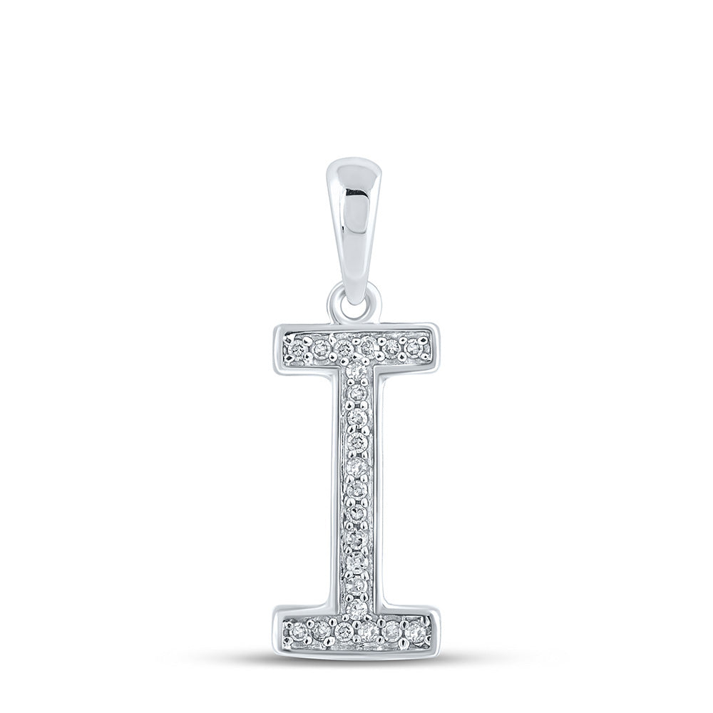 10kt White Gold Womens Round Diamond Initial I Letter Pendant 1/20 Cttw