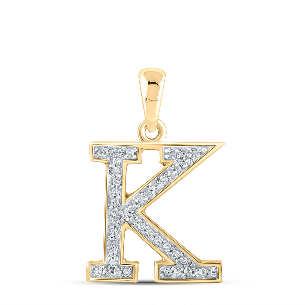 10kt Yellow Gold Womens Round Diamond Initial K Letter Pendant 1/12 Cttw