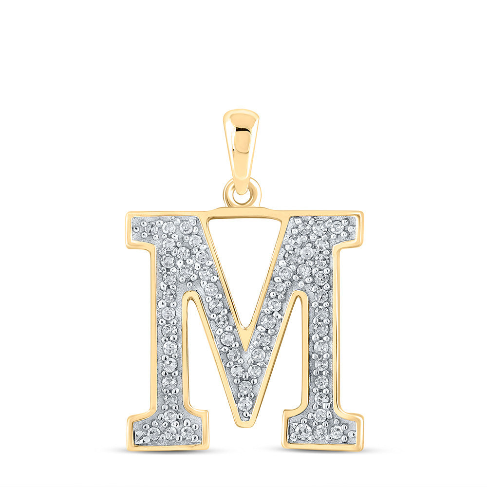 10kt Yellow Gold Womens Round Diamond Initial M Letter Pendant 1/10 Cttw