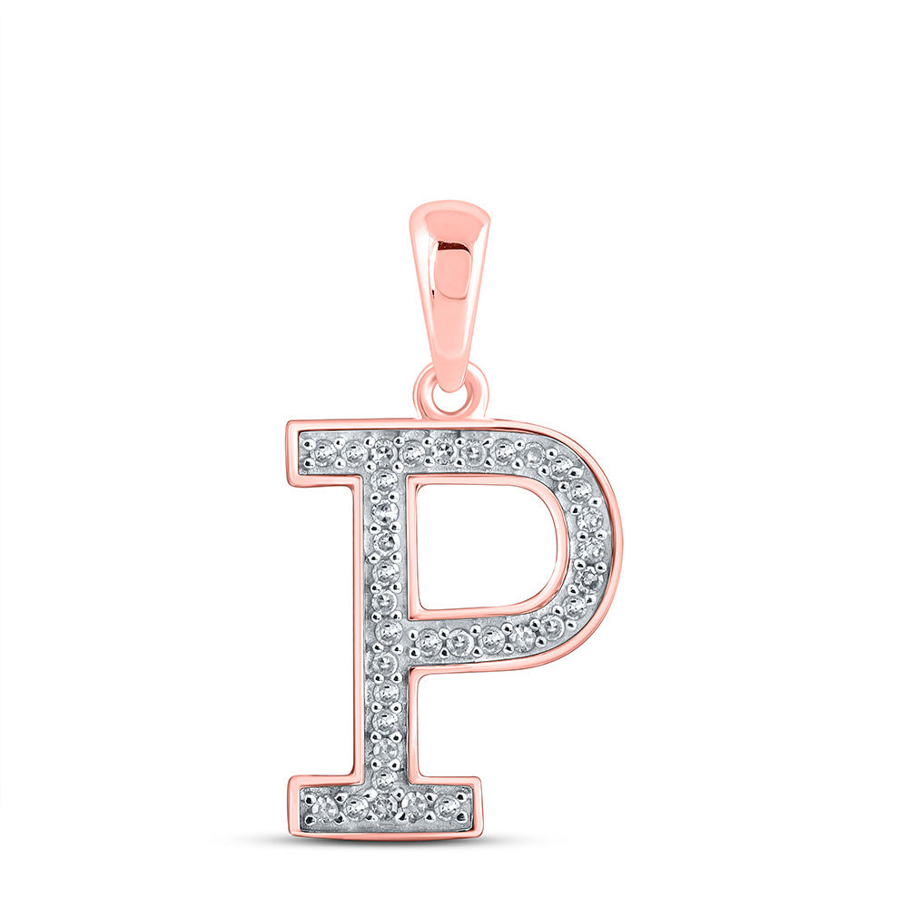 10kt Rose Gold Womens Round Diamond Initial P Letter Pendant 1/10 Cttw