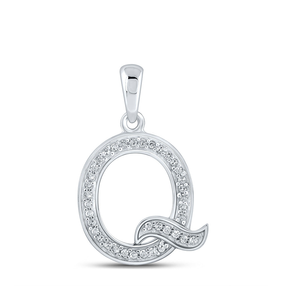 10kt White Gold Womens Round Diamond Initial Q Letter Pendant 1/12 Cttw