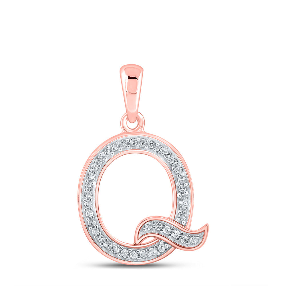 10kt Rose Gold Womens Round Diamond Initial Q Letter Pendant 1/12 Cttw