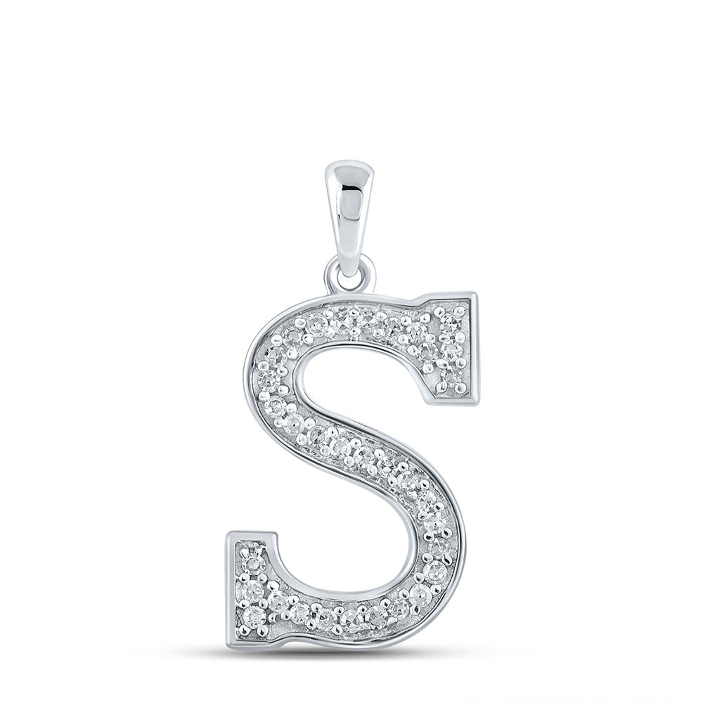 10kt White Gold Womens Round Diamond Initial S Letter Pendant 1/10 Cttw