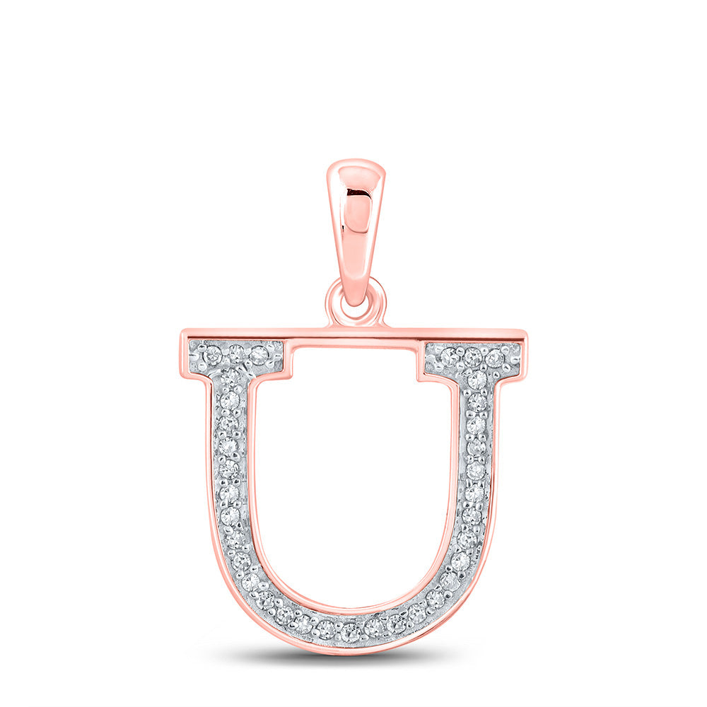 10kt Rose Gold Womens Round Diamond Initial U Letter Pendant 1/12 Cttw