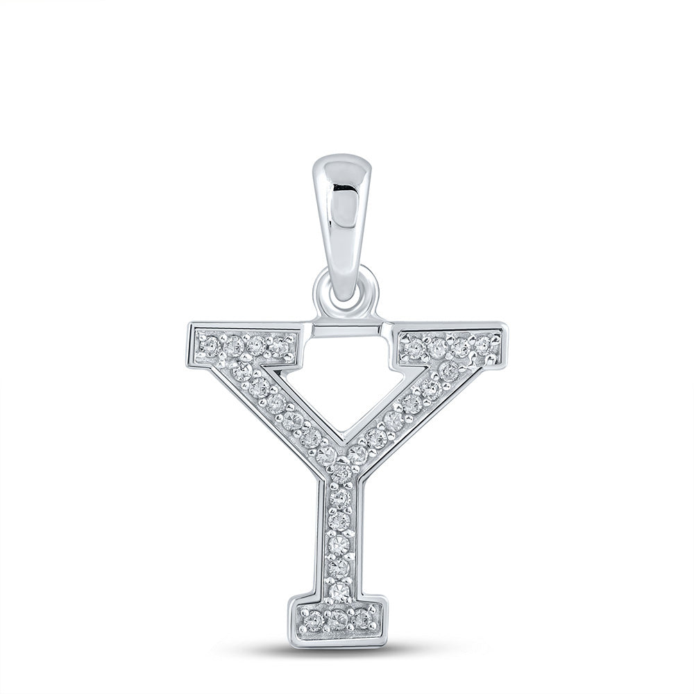 10kt White Gold Womens Round Diamond Initial Y Letter Pendant 1/12 Cttw