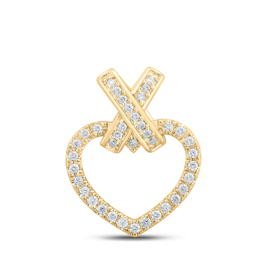 10kt Yellow Gold Womens Round Diamond Heart Pendant 1/4 Cttw