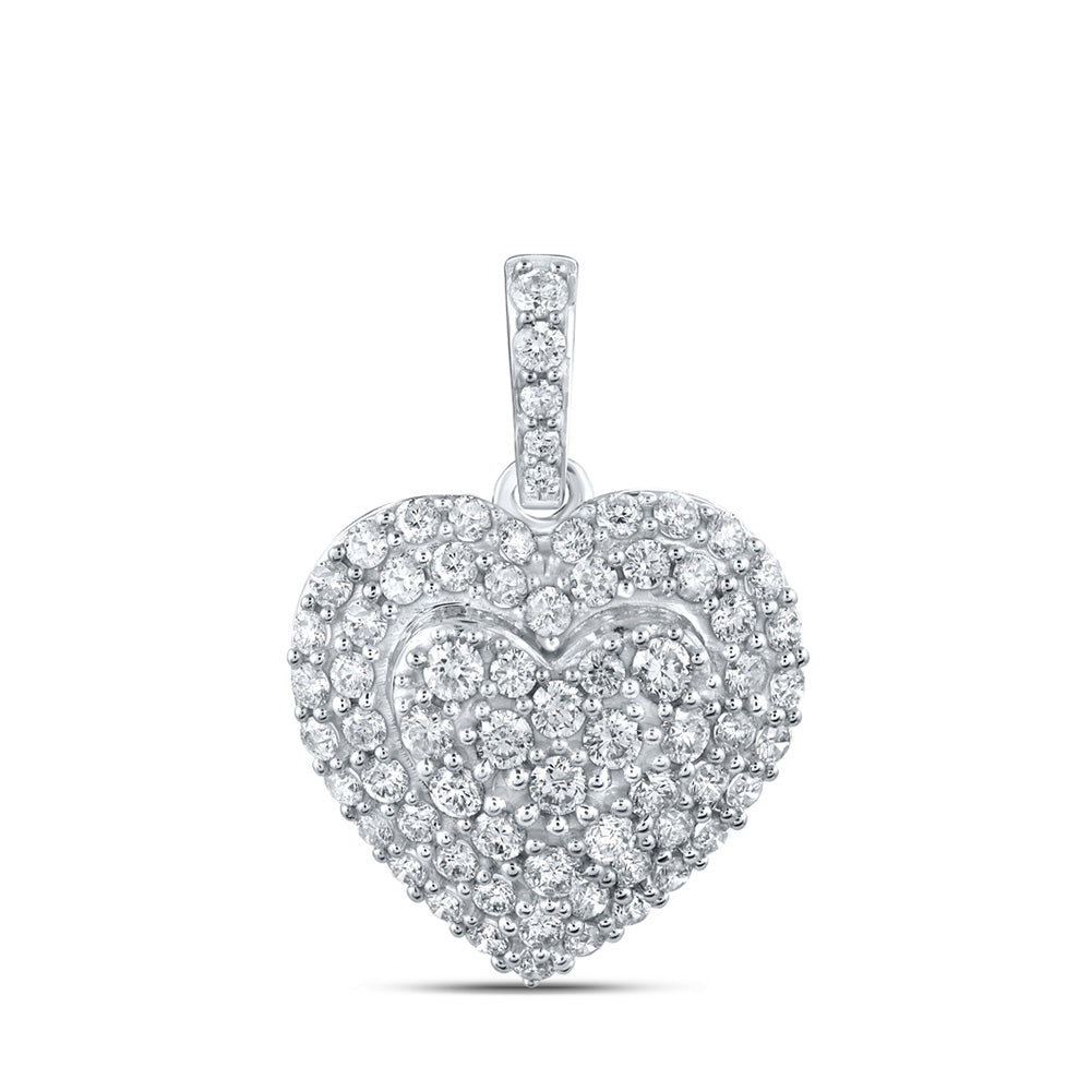 10kt White Gold Womens Round Diamond Heart Pendant 7/8 Cttw