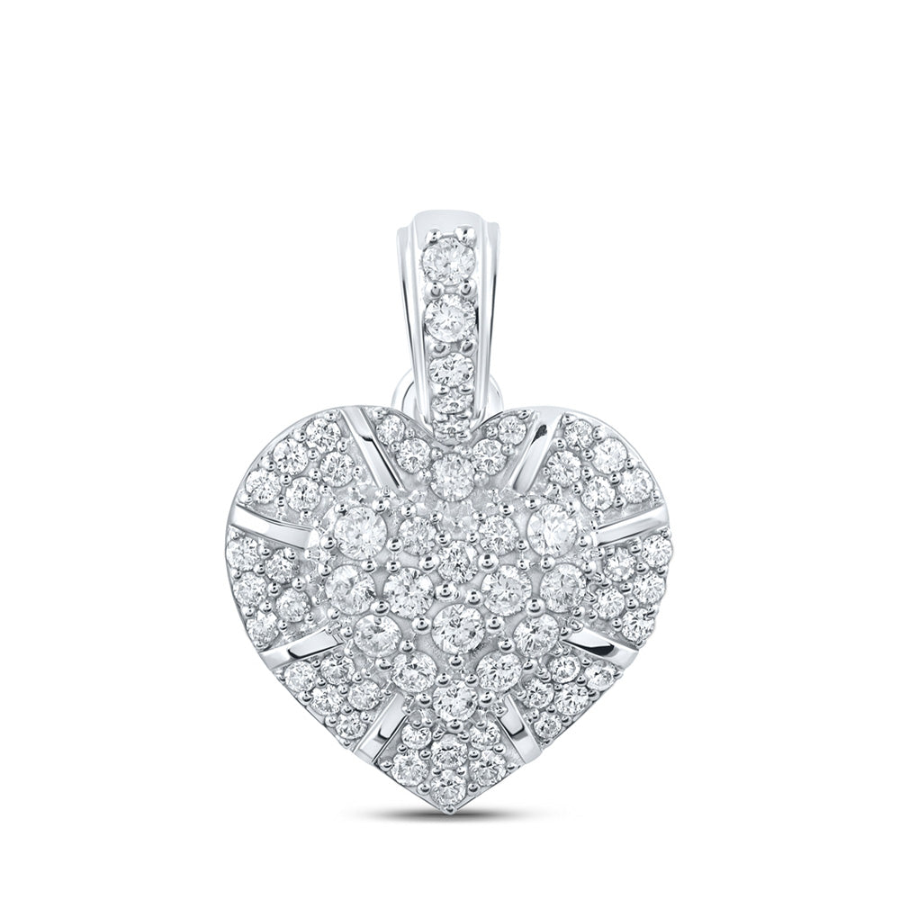 10kt White Gold Womens Round Diamond Heart Pendant 5/8 Cttw