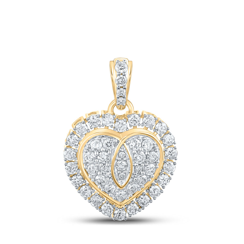 10kt Yellow Gold Womens Round Diamond Heart Pendant 1 Cttw