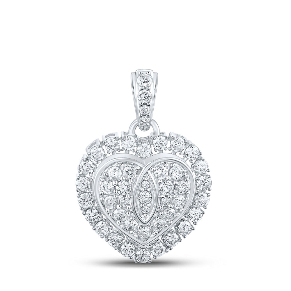 10kt White Gold Womens Round Diamond Heart Pendant 1 Cttw