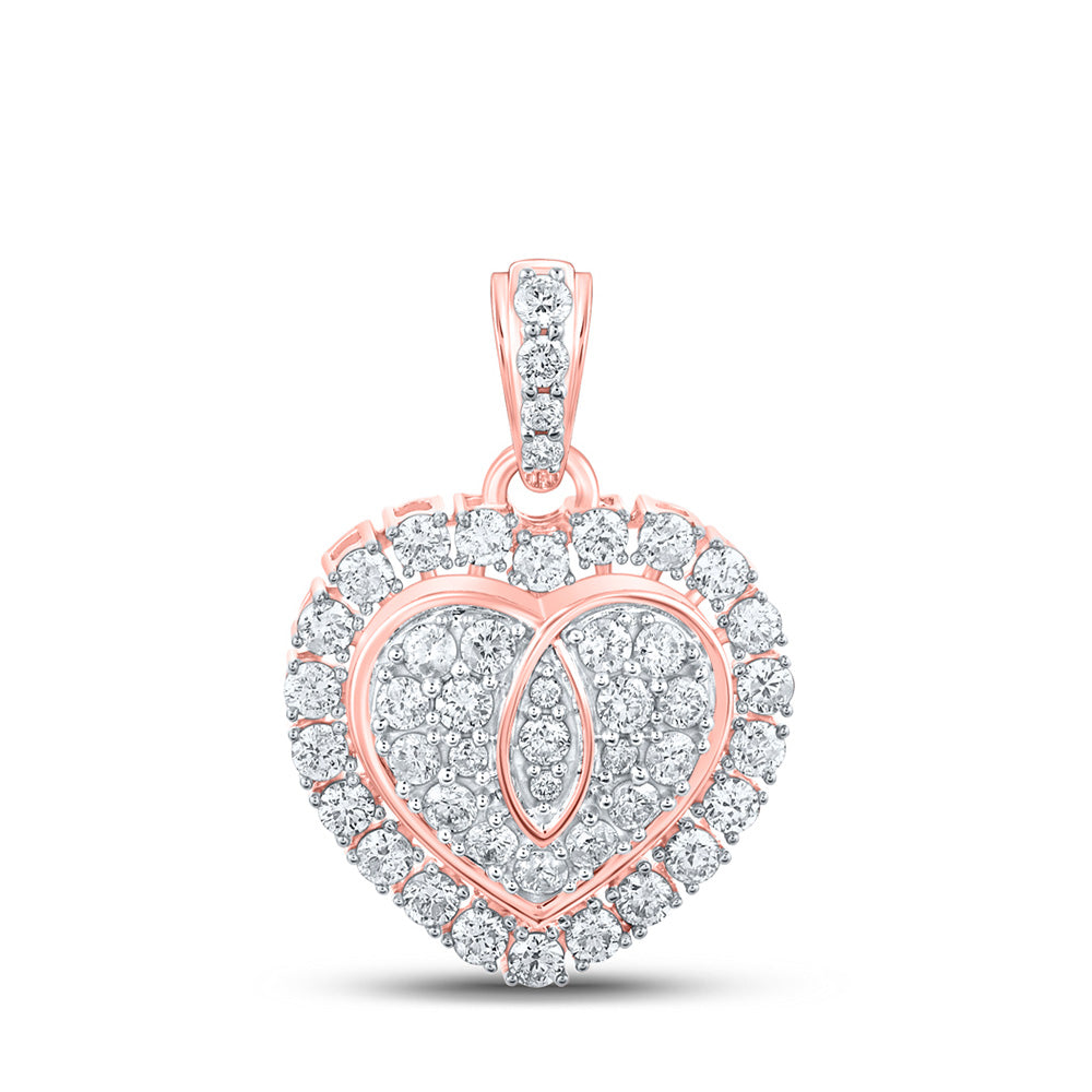 10kt Rose Gold Womens Round Diamond Heart Pendant 1 Cttw