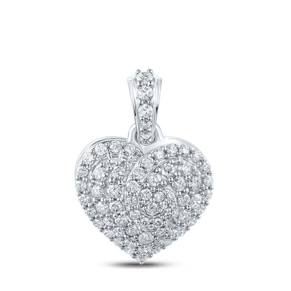 10kt White Gold Womens Round Diamond Heart Pendant 7/8 Cttw