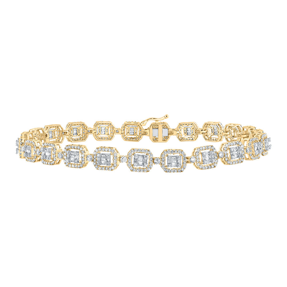 10kt Yellow Gold Mens Baguette Diamond Square Link Bracelet 4 Cttw