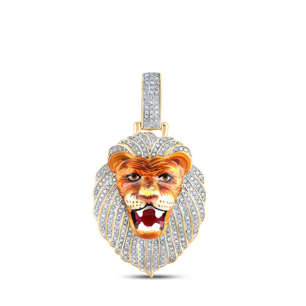 10kt Yellow Gold Mens Round Diamond Lion Face Charm Pendant 5/8 Cttw