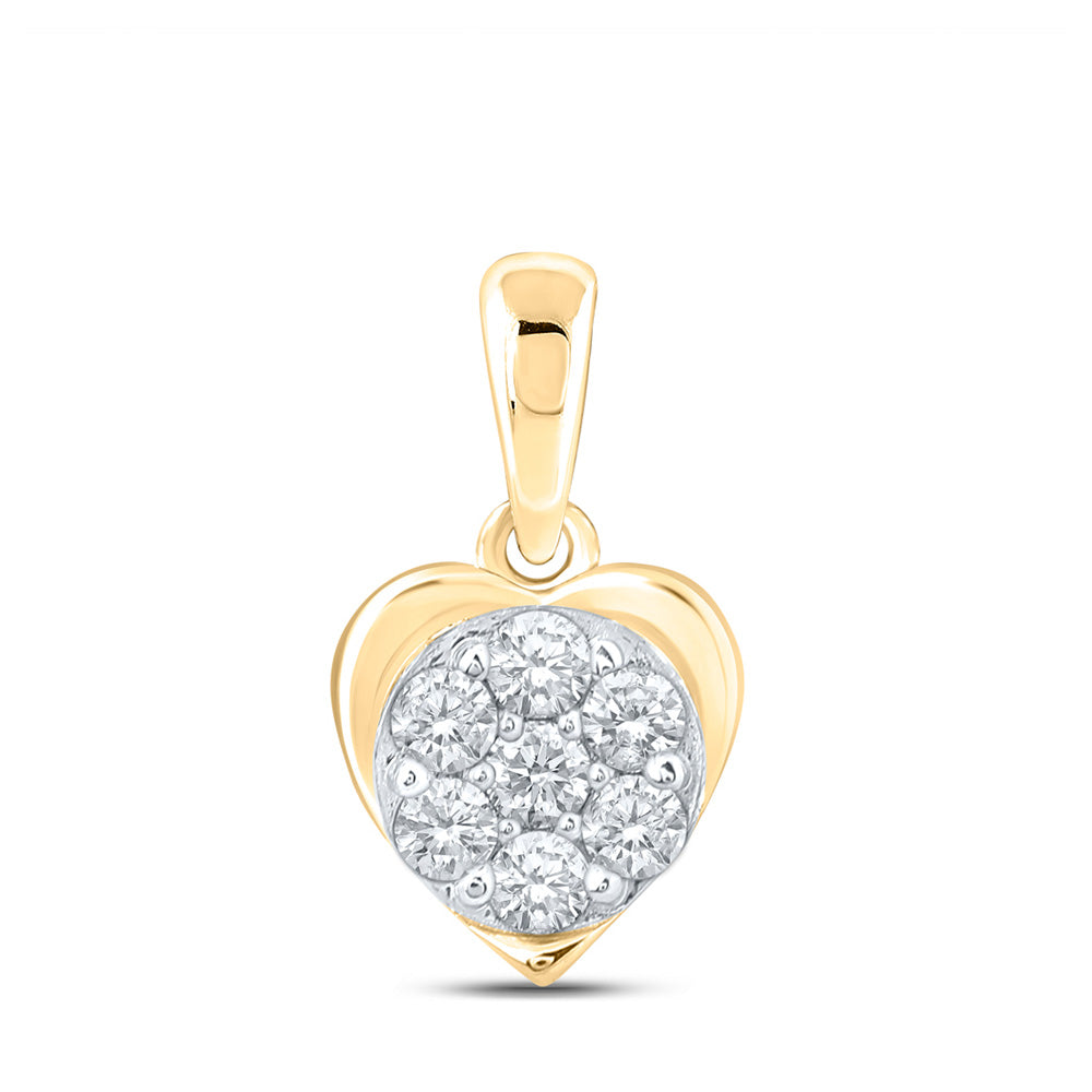 10kt Yellow Gold Womens Round Diamond Heart Pendant 1/4 Cttw