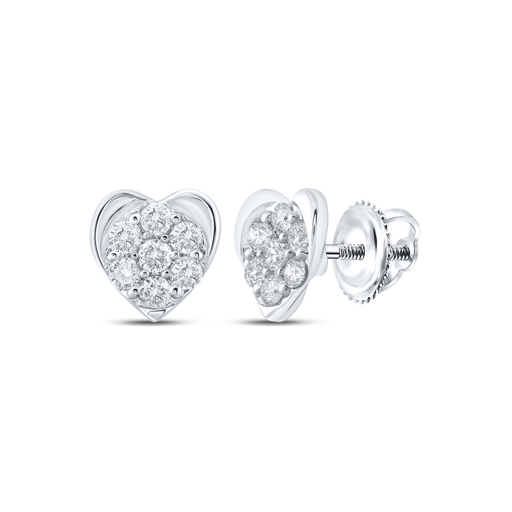 10kt White Gold Womens Round Diamond Heart Earrings 1/4 Cttw