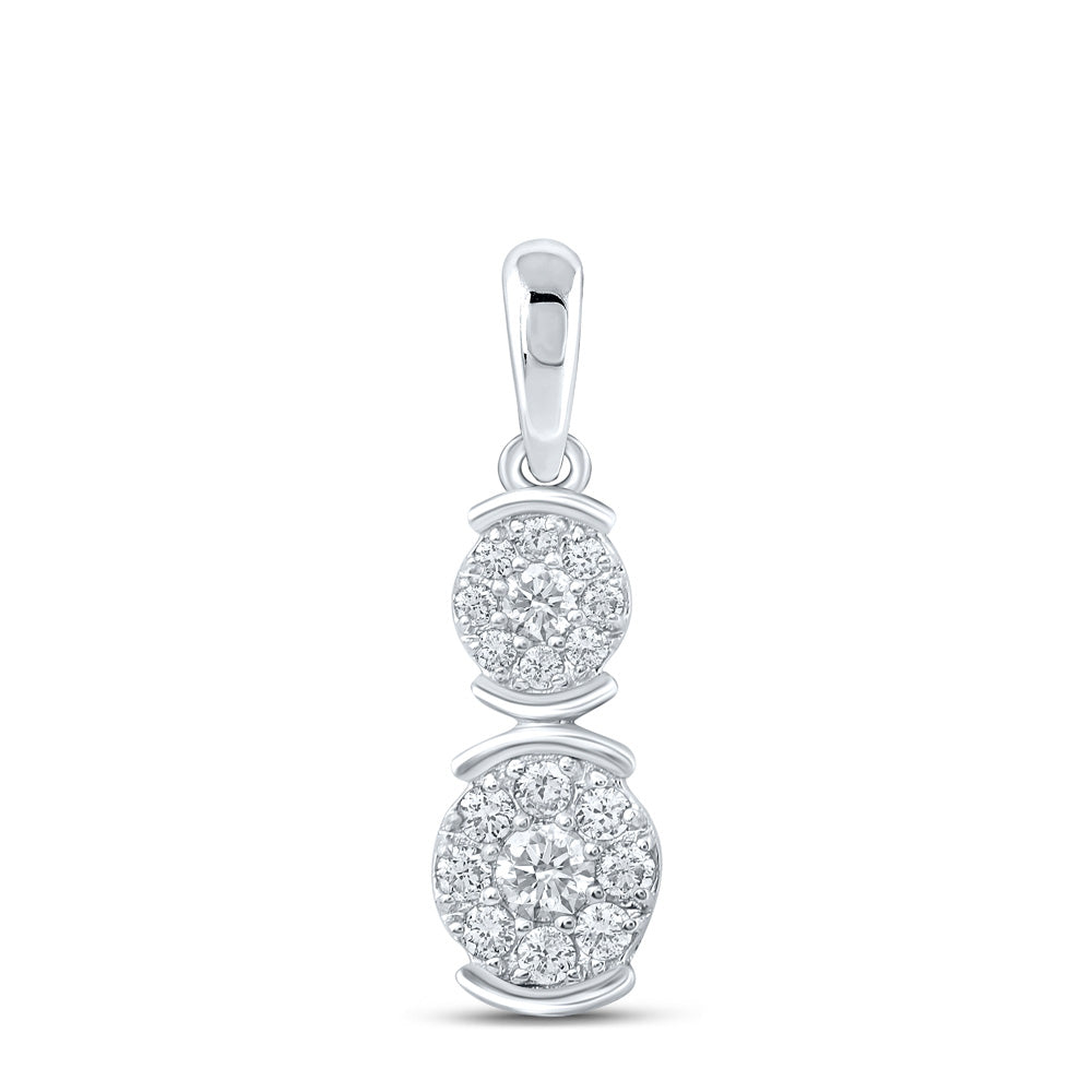 10kt White Gold Womens Round Diamond Double Cluster Pendant 1/4 Cttw