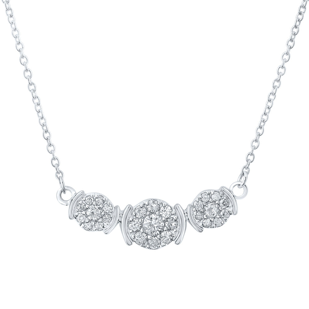 10kt White Gold Womens Round Diamond Triple Cluster Necklace 1/4 Cttw