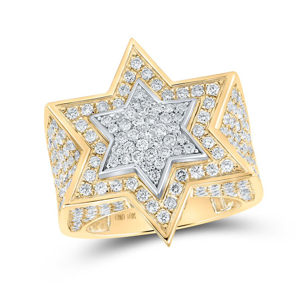 10kt Two-tone Gold Mens Round Diamond Star of David Ring 4-1/2 Cttw