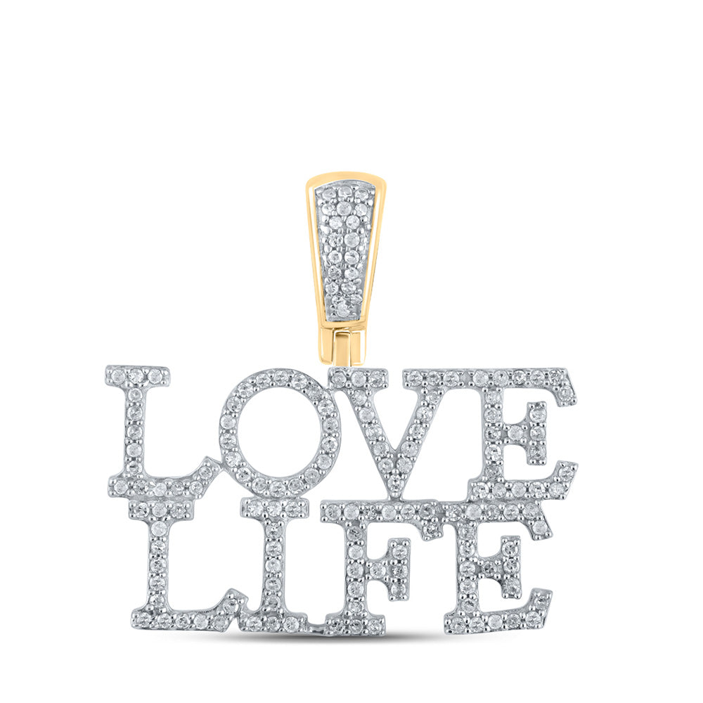 10kt Yellow Gold Mens Round Diamond Love Life Charm Pendant 1/2 Cttw