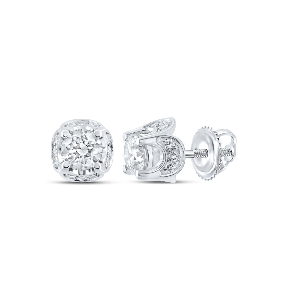 10kt White Gold Womens Round Diamond Solitaire Earrings 5/8 Cttw