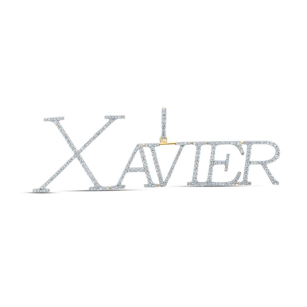 10kt Yellow Gold Round Diamond XAVIER Name Letter Charm Pendant 1-1/2 Cttw