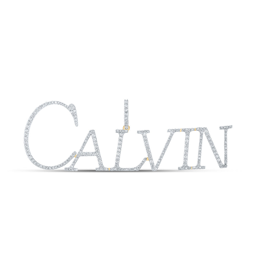 10kt Yellow Gold Round Diamond CALVIN Name Charm Pendant 1-1/3 Cttw