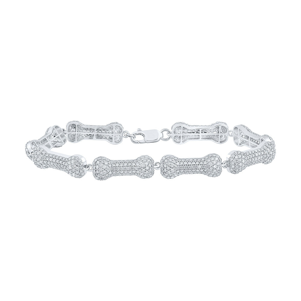 10kt White Gold Womens Round Diamond Dog Bone Fashion Bracelet 5-1/4 Cttw