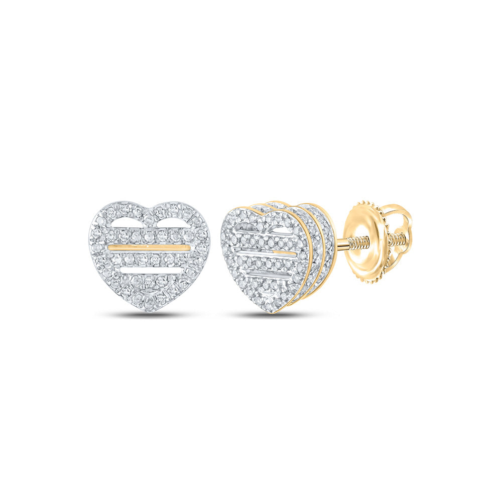 10kt Yellow Gold Womens Round Diamond Heart Earrings 1/2 Cttw