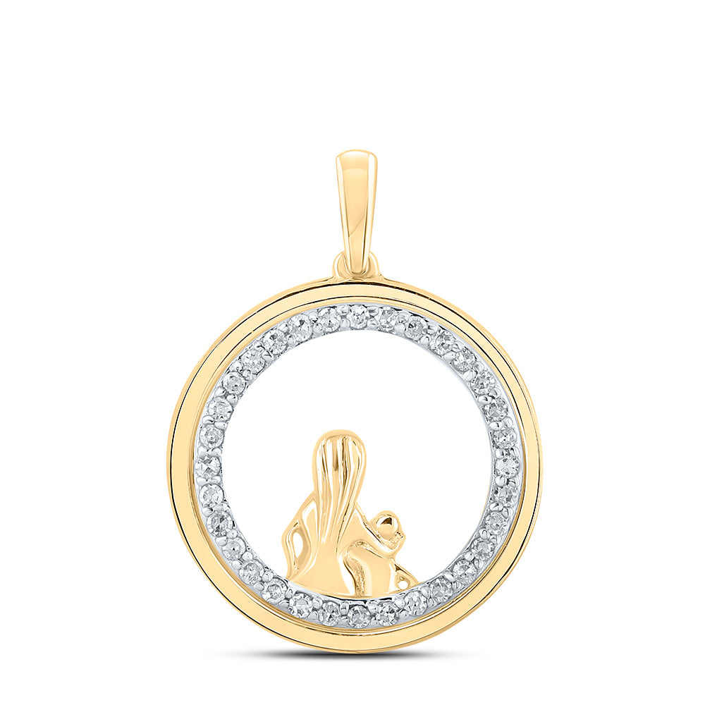 10kt Yellow Gold Womens Round Diamond Circle Child Mom Pendant 1/5 Cttw