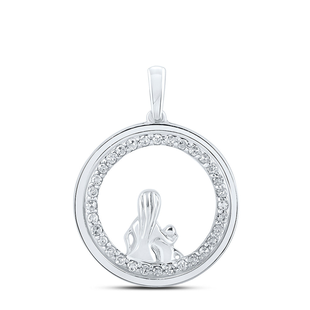 10kt White Gold Womens Round Diamond Circle Child Mom Pendant 1/5 Cttw