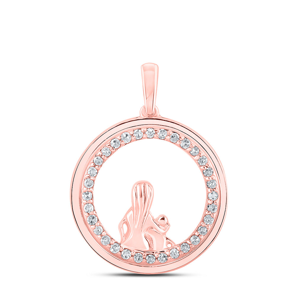 10kt Rose Gold Womens Round Diamond Circle Child Mom Pendant 1/5 Cttw