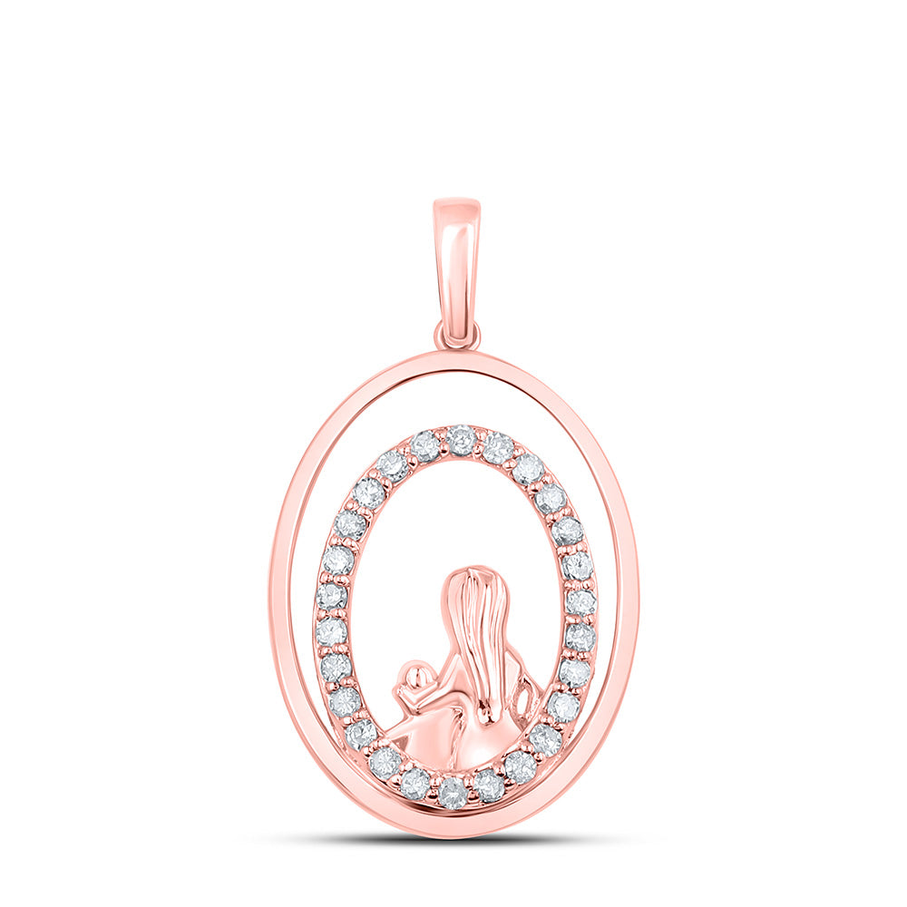 10kt Rose Gold Womens Round Diamond Oval Child Mom Pendant 1/5 Cttw