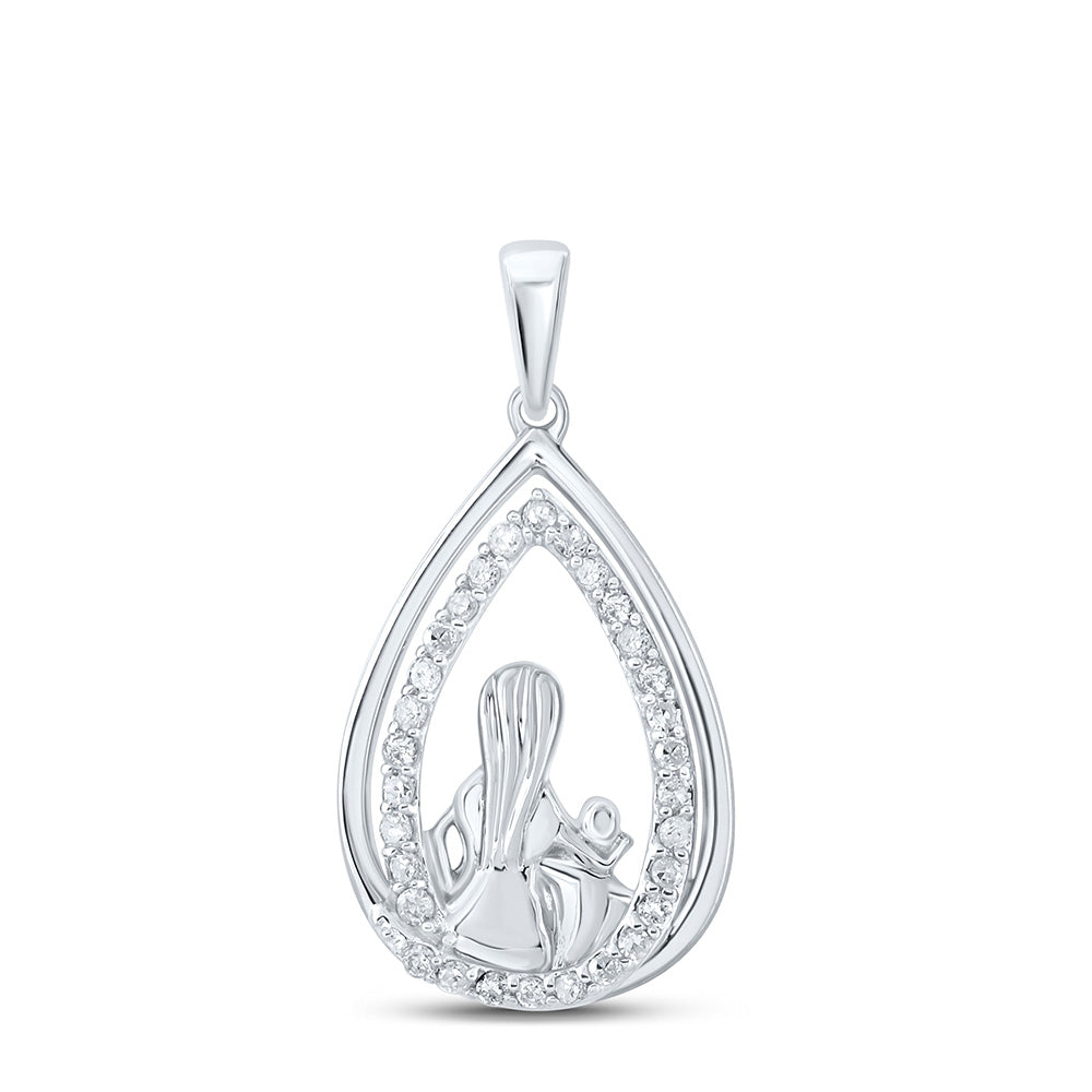 10kt White Gold Womens Round Diamond Child Mom Pendant 1/5 Cttw