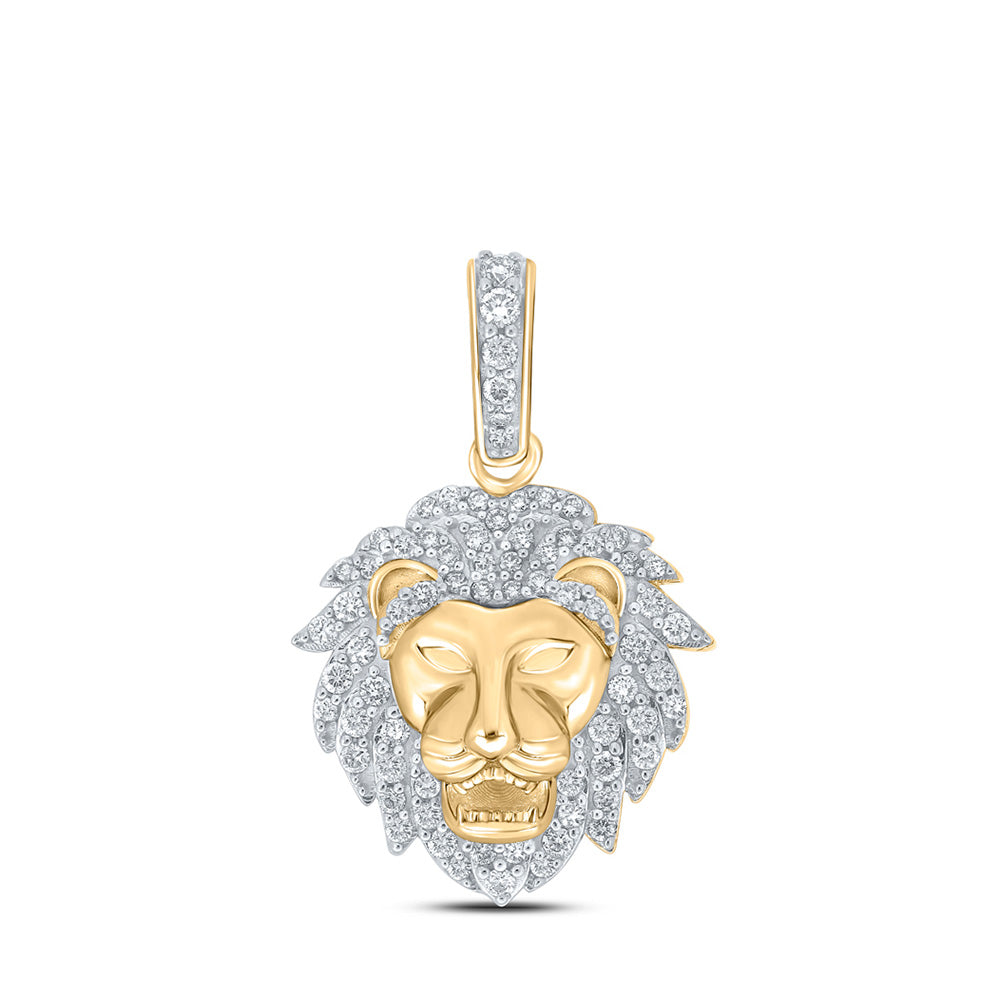 10kt Yellow Gold Mens Round Diamond Lion Face Charm Pendant 1/3 Cttw