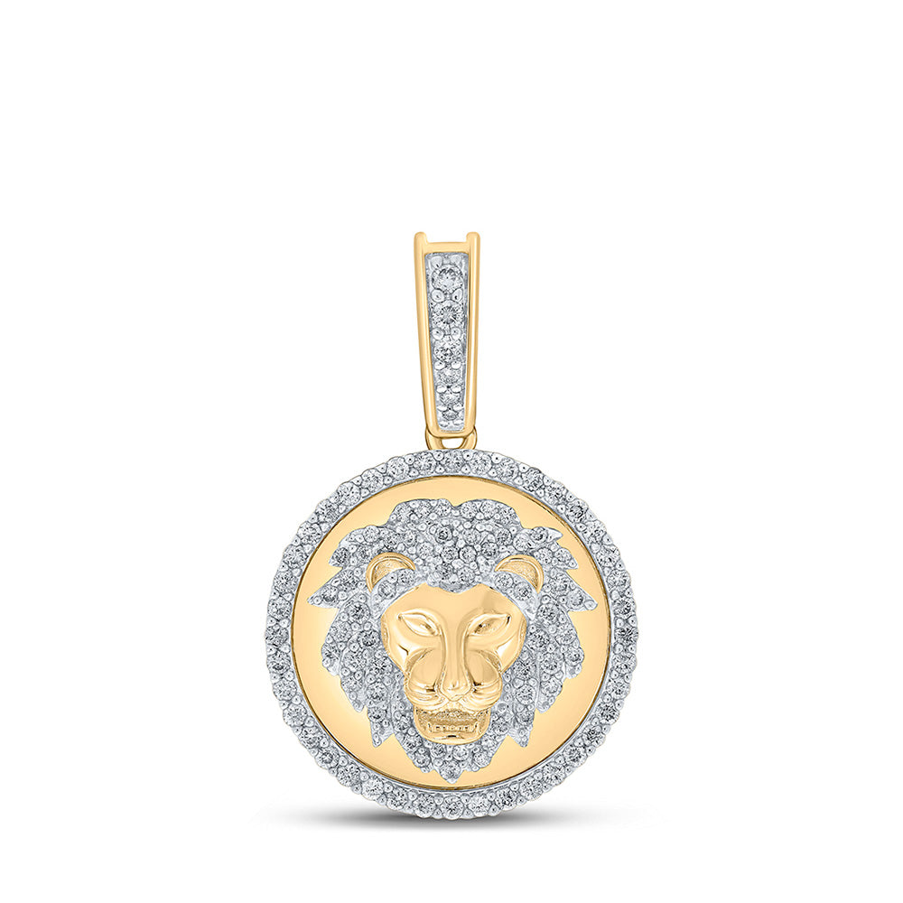 10kt Yellow Gold Mens Round Diamond Lion Face Charm Pendant 1/2 Cttw