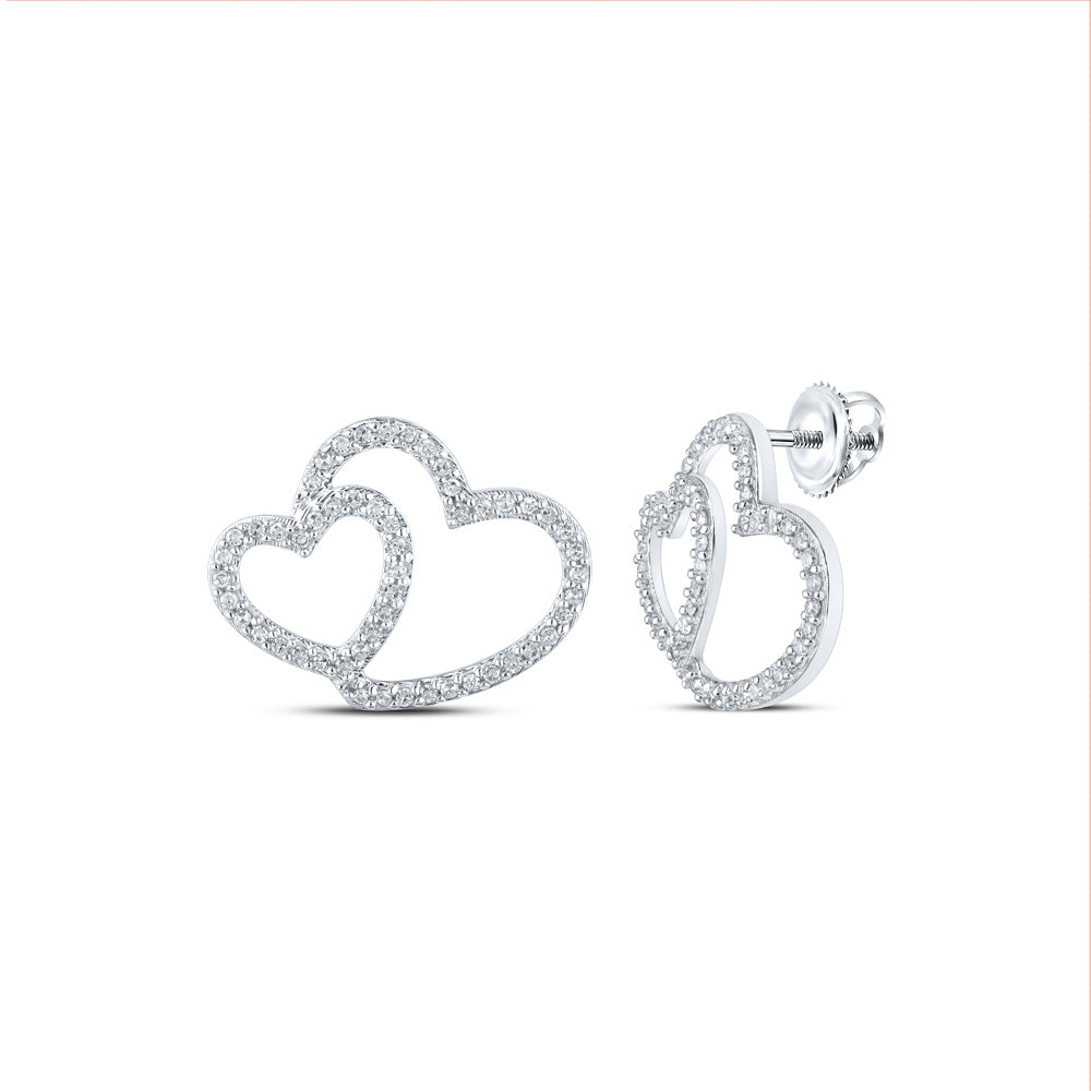 10kt White Gold Womens Round Diamond Heart Earrings 1/3 Cttw