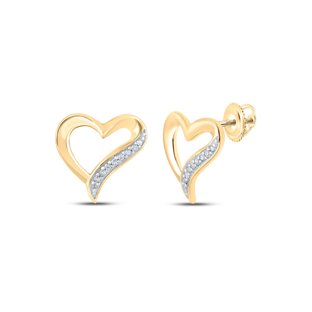 10kt Yellow Gold Womens Round Diamond Heart Earrings 1/20 Cttw