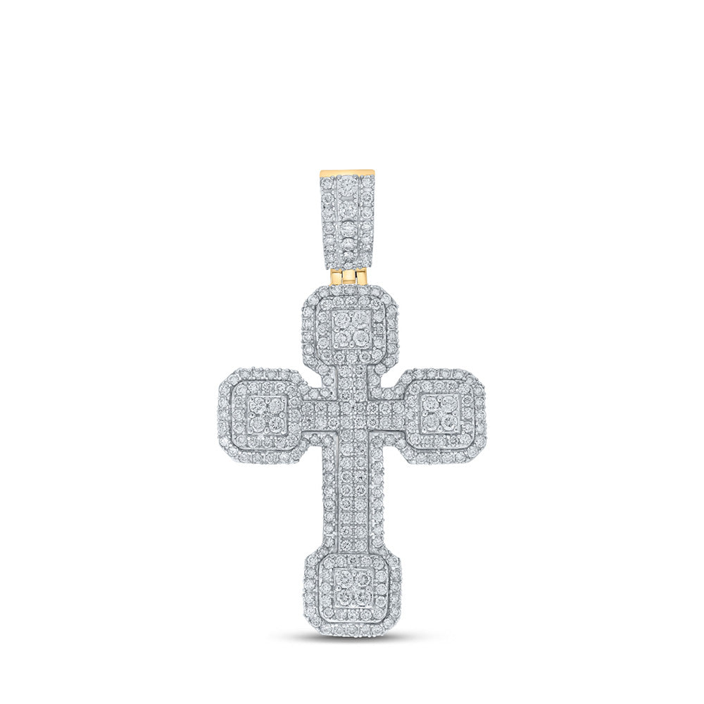 10kt Yellow Gold Mens Round Diamond Cross Charm Pendant 3 Cttw