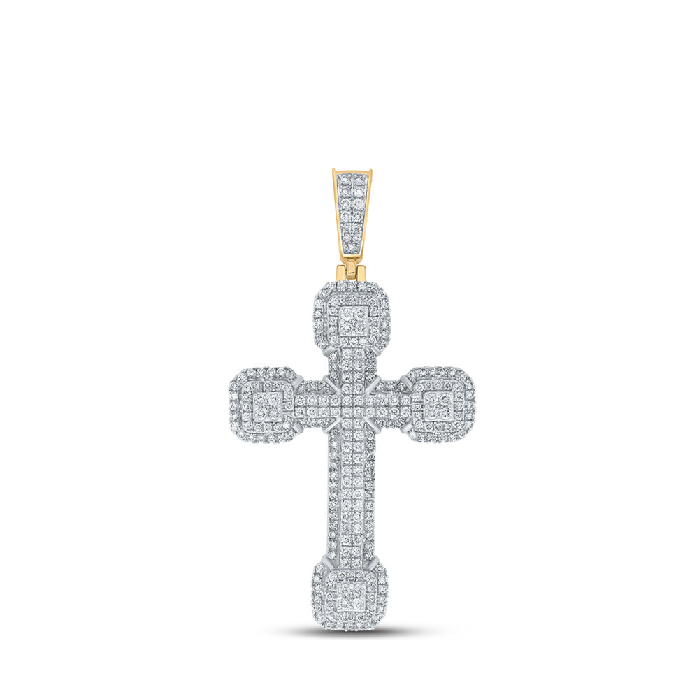 10kt Yellow Gold Mens Round Diamond Cross Charm Pendant 3-1/2 Cttw