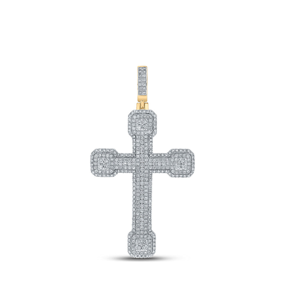 10kt Yellow Gold Mens Round Diamond Cross Charm Pendant 3-1/2 Cttw