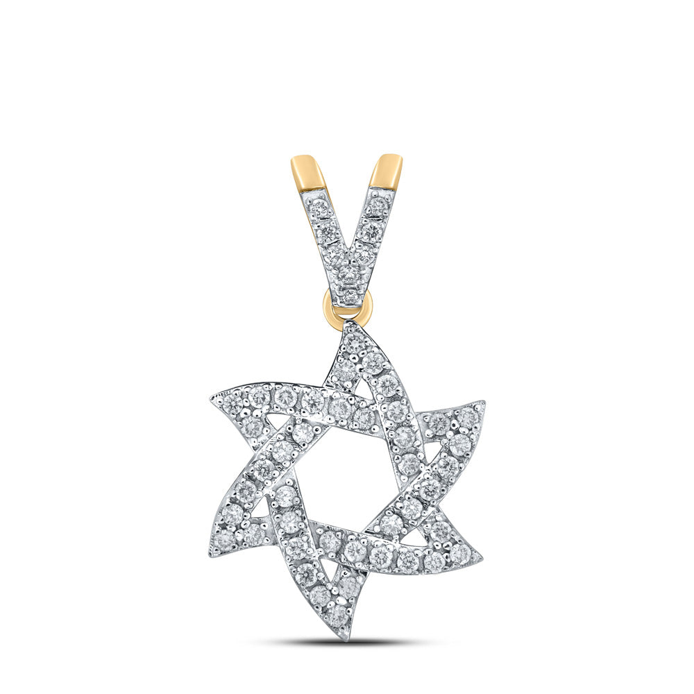 10kt Yellow Gold Womens Round Diamond Star Magen David Star Pendant 3/8 Cttw