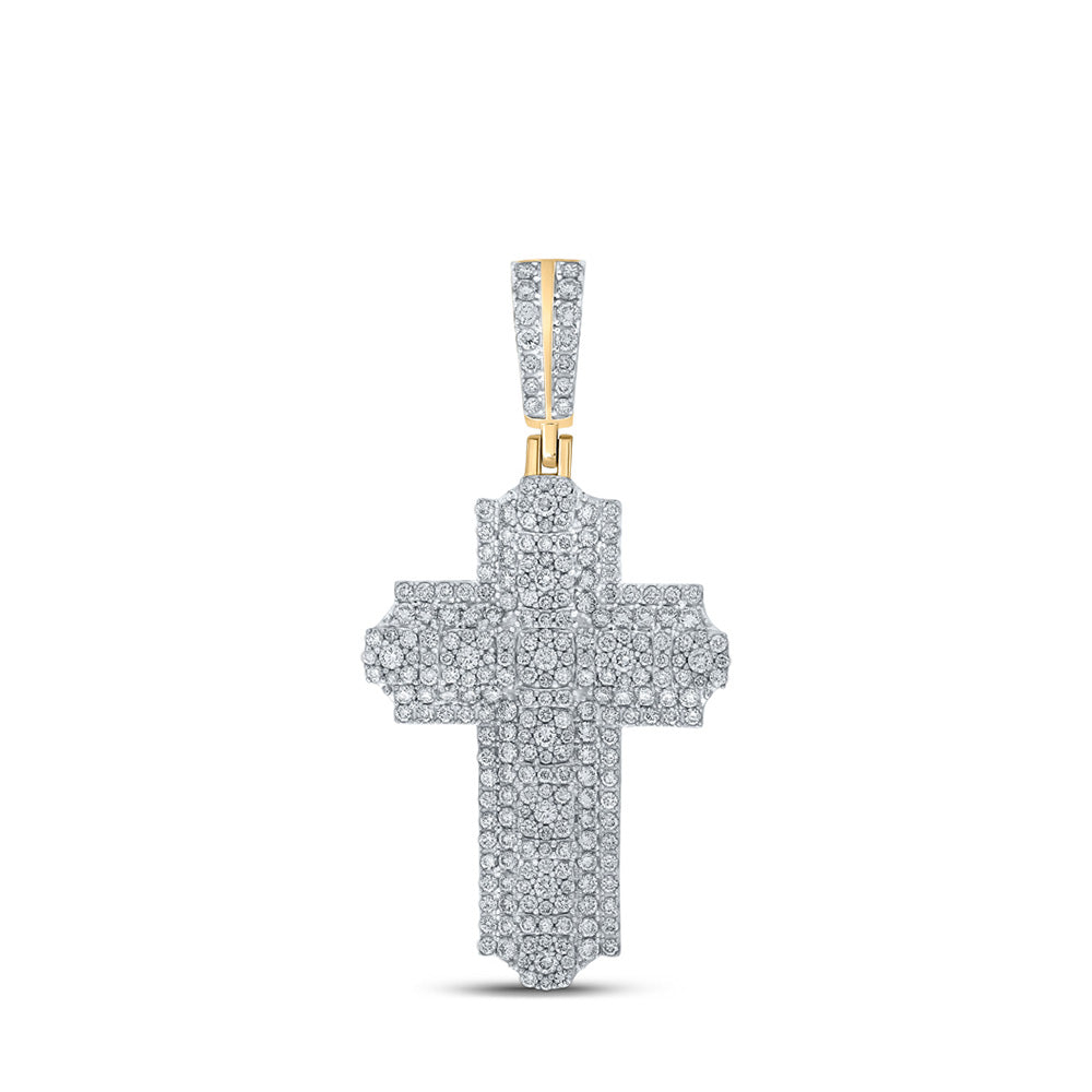 10kt Yellow Gold Mens Round Diamond Cross Charm Pendant 2-3/4 Cttw